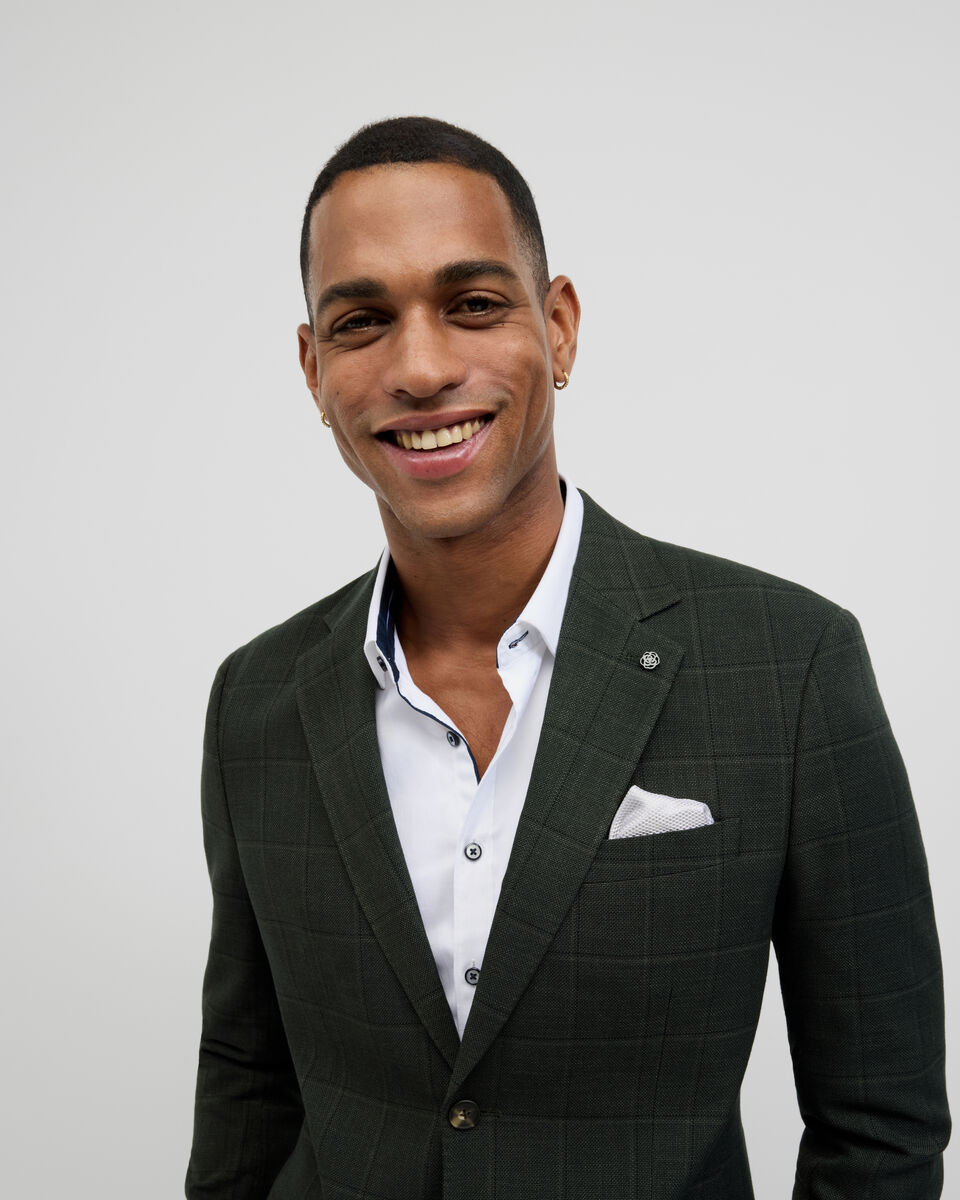 Windowpane Check Blazer, Khaki, hi-res